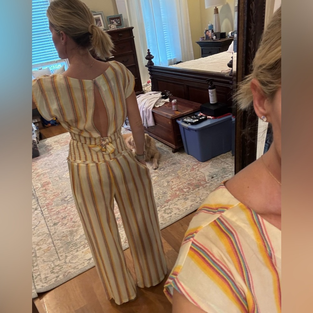 Striped Yellow and White Jumpsuit - Picture 3 of 10